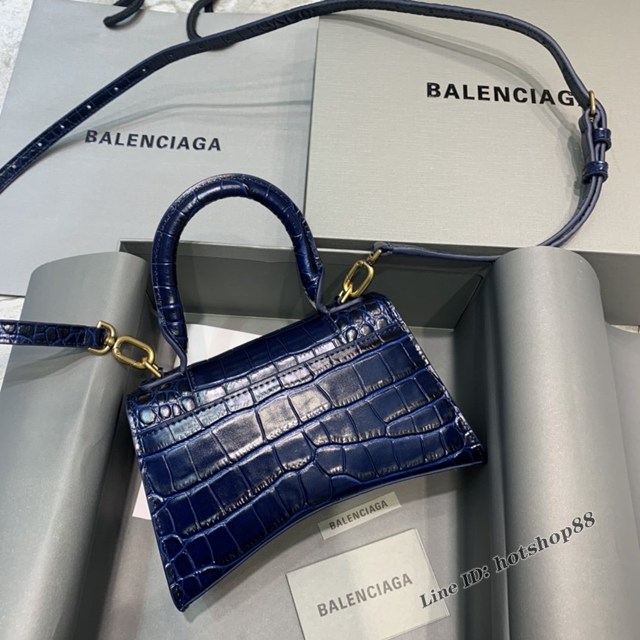 Balenciaga專櫃新款mini號手提肩背女包原單沙漏包 巴黎世家海軍藍鱷魚沙漏包 fyj1406